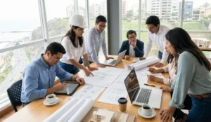 estudio de arquitectos en Lima Perú desarrollando planos