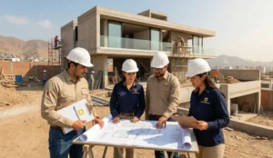 arquitectos e ingenieros supervisando obra en Perú