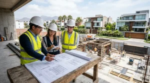 arquitectos evaluando cuántos pisos se pueden construir en terreno Perú