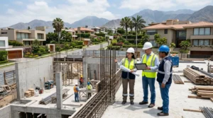 ingenieros supervisando casas antisísmicas Perú obra