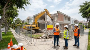 ingenieros supervisando demolición casa Perú obra