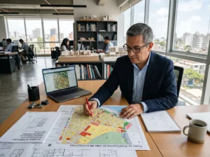 arquitecto revisando zonificación terreno Perú